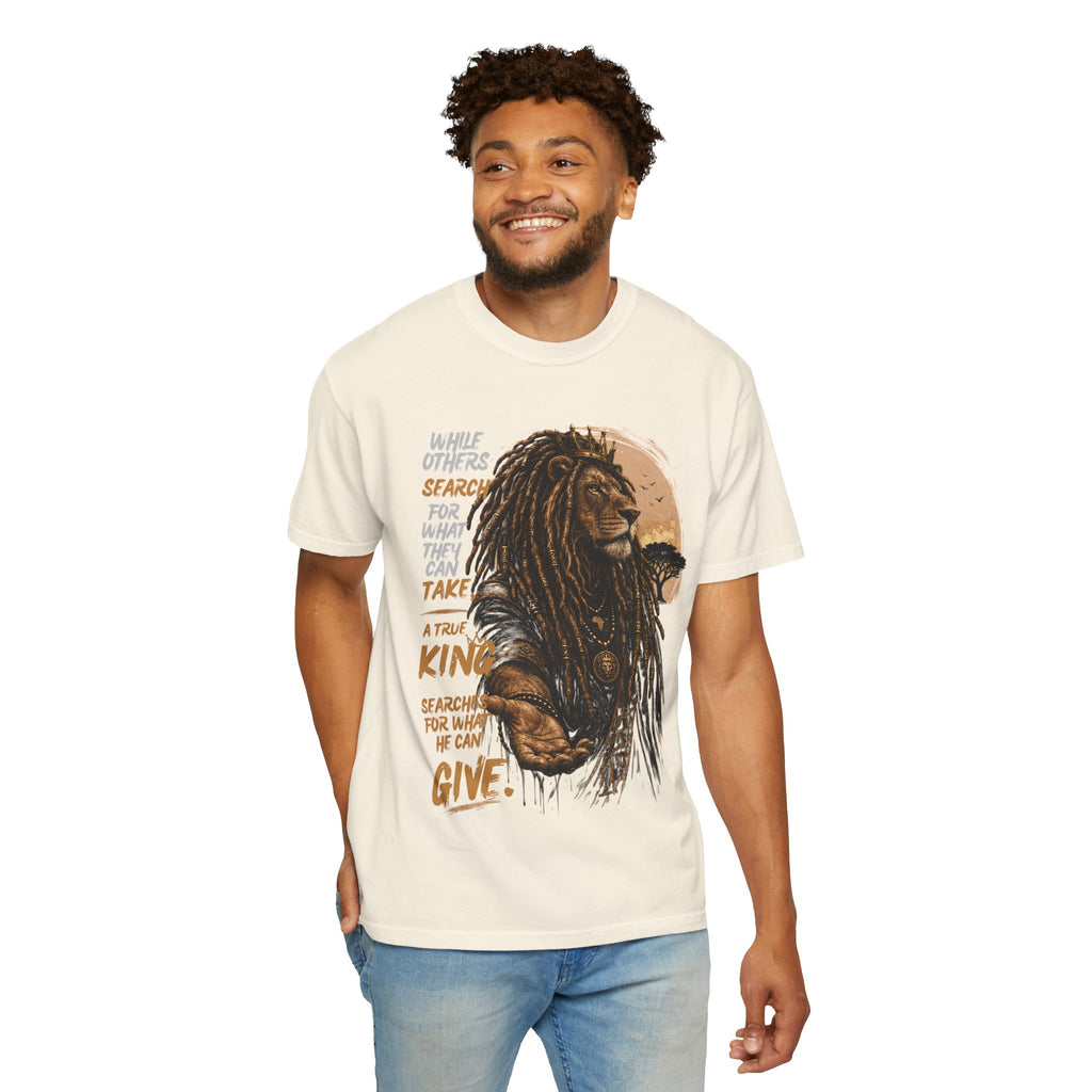 Lion Graphic T-Shirt — "A True King Gives" Inspirational Reggae Rasta Tee