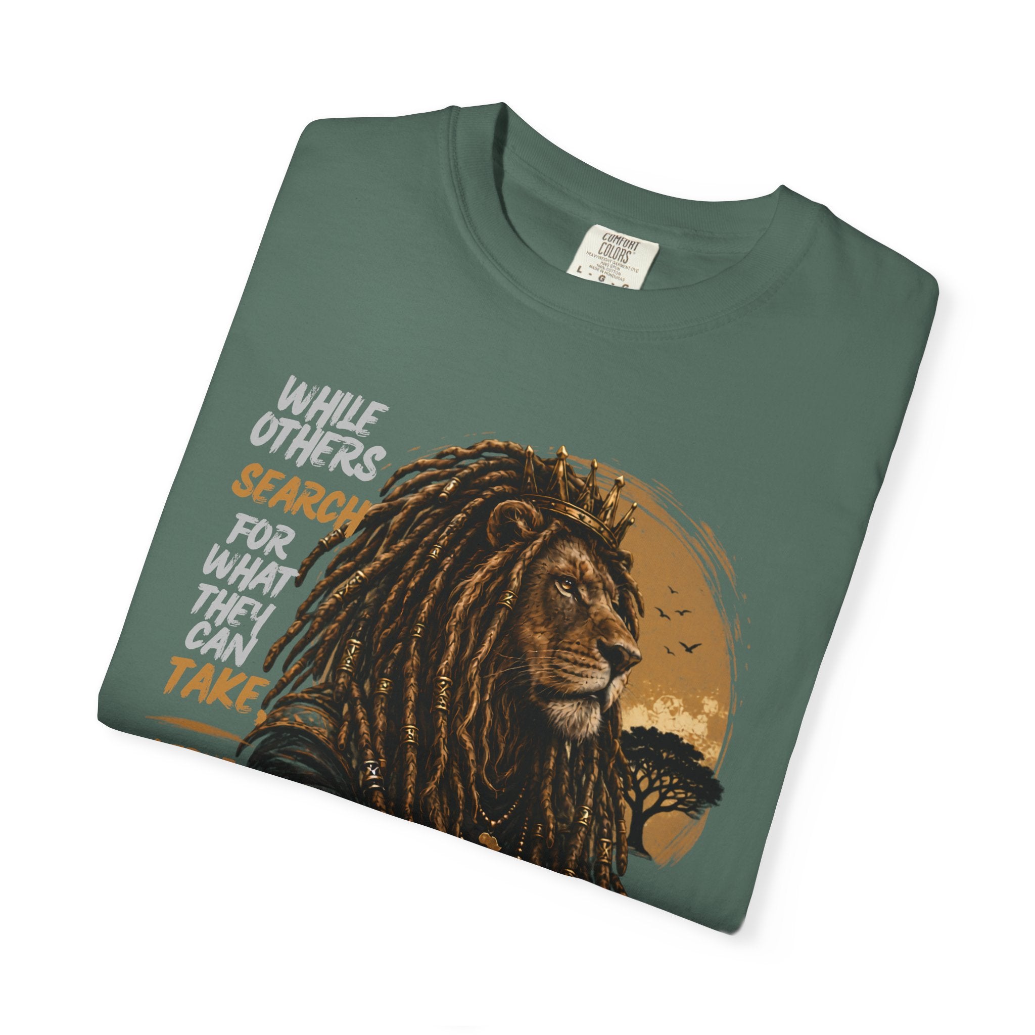 Lion Graphic T-Shirt — "A True King Gives" Inspirational Reggae Rasta Tee