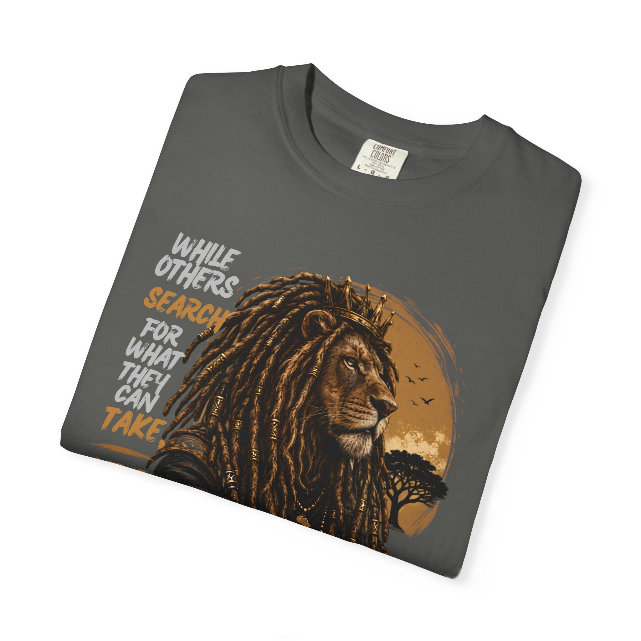 Lion Graphic T-Shirt — "A True King Gives" Inspirational Reggae Rasta Tee