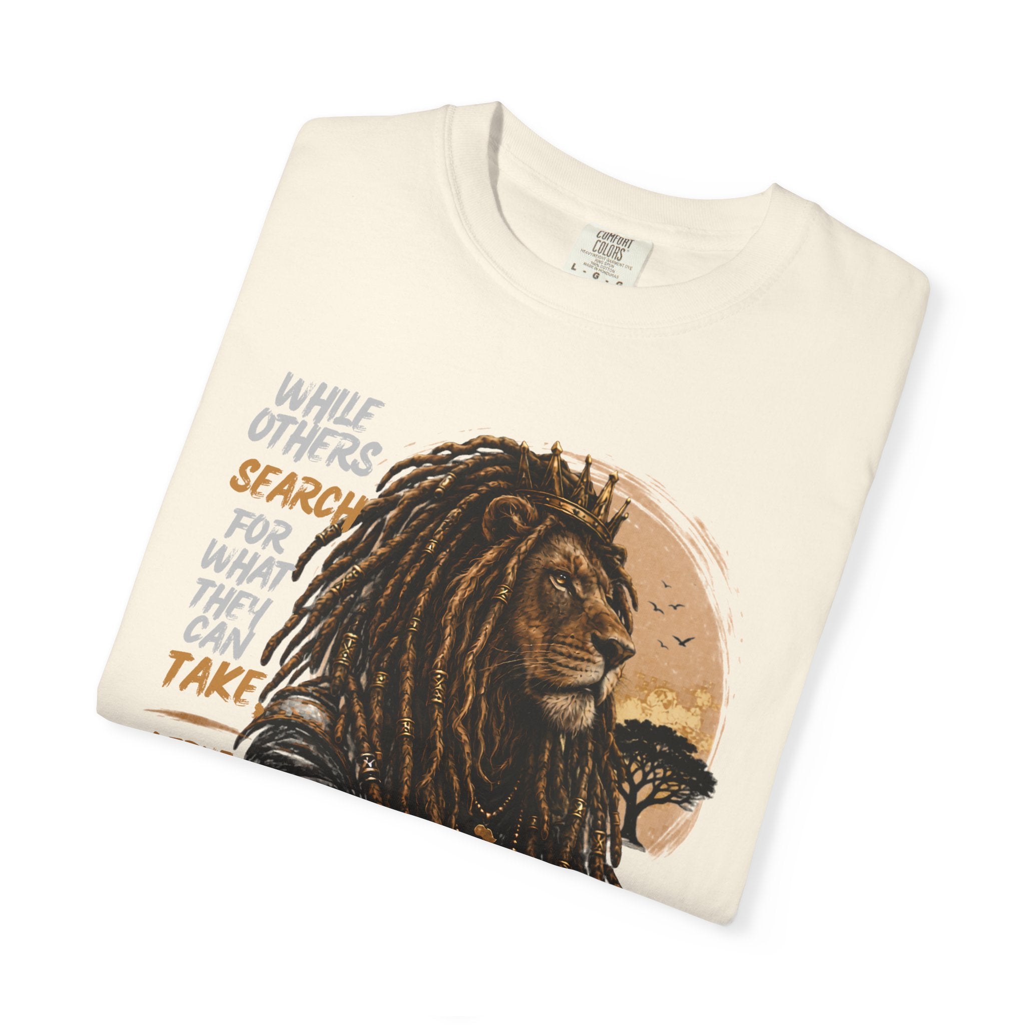 Lion Graphic T-Shirt — "A True King Gives" Inspirational Reggae Rasta Tee