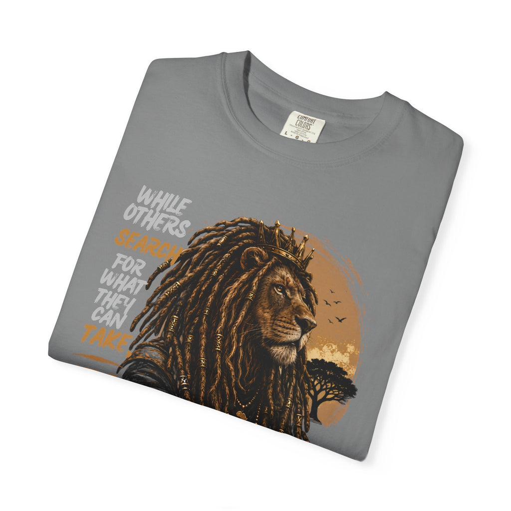 Lion Graphic T-Shirt — "A True King Gives" Inspirational Reggae Rasta Tee