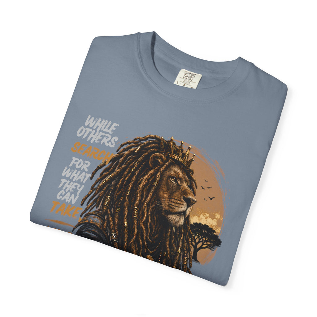 Lion Graphic T-Shirt — "A True King Gives" Inspirational Reggae Rasta Tee