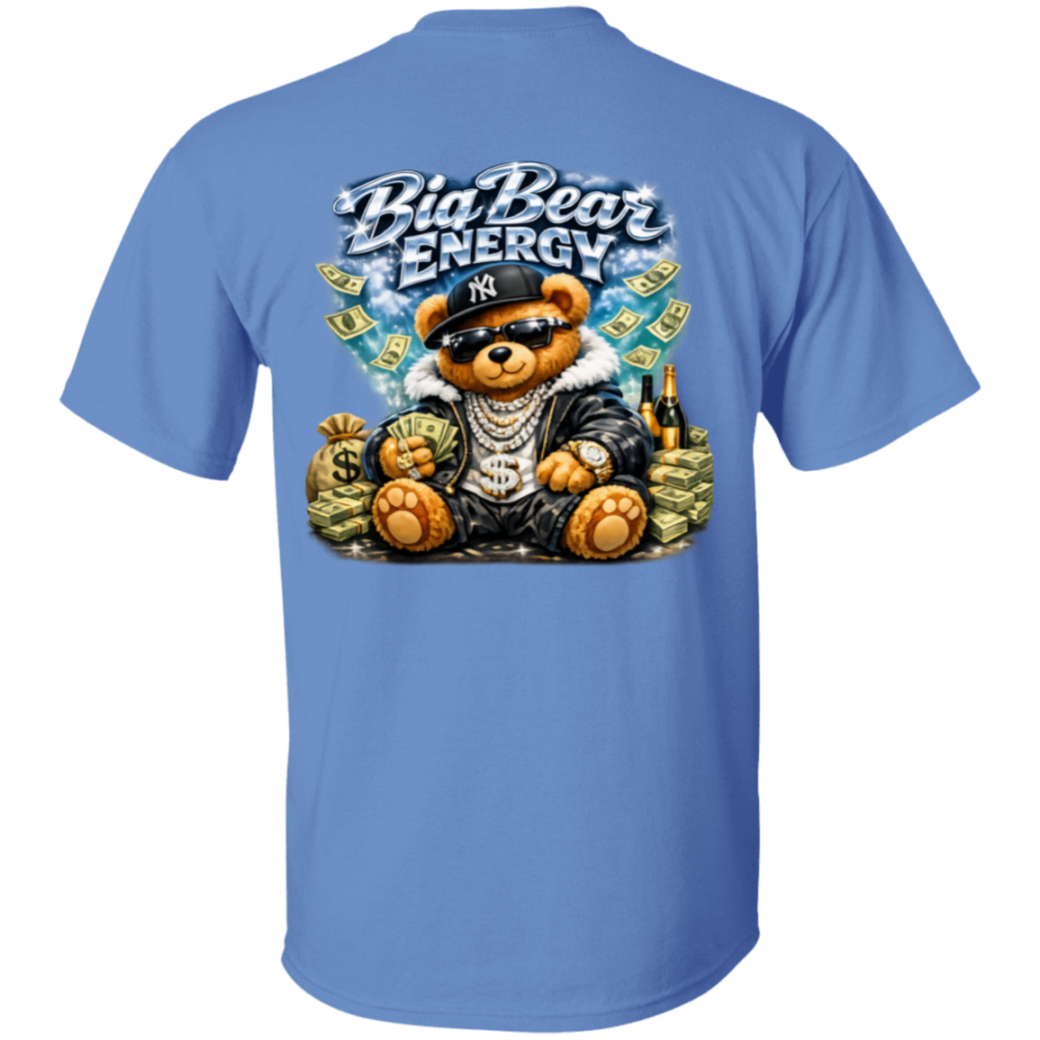 Carolina Blue t-shirt with a bear graphic and 'Big Bear Energy' text on a white background