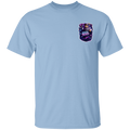 Light blue t-shirt with a colorful graphic on the chest against a white background