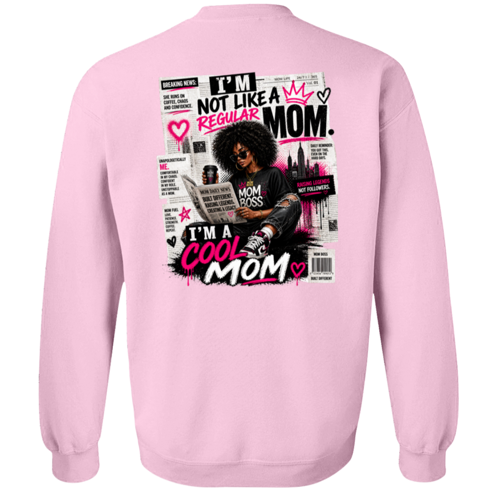 Light Pink sweatshirt with graphic design on the back featuring text and a stylized illustration of a woman.