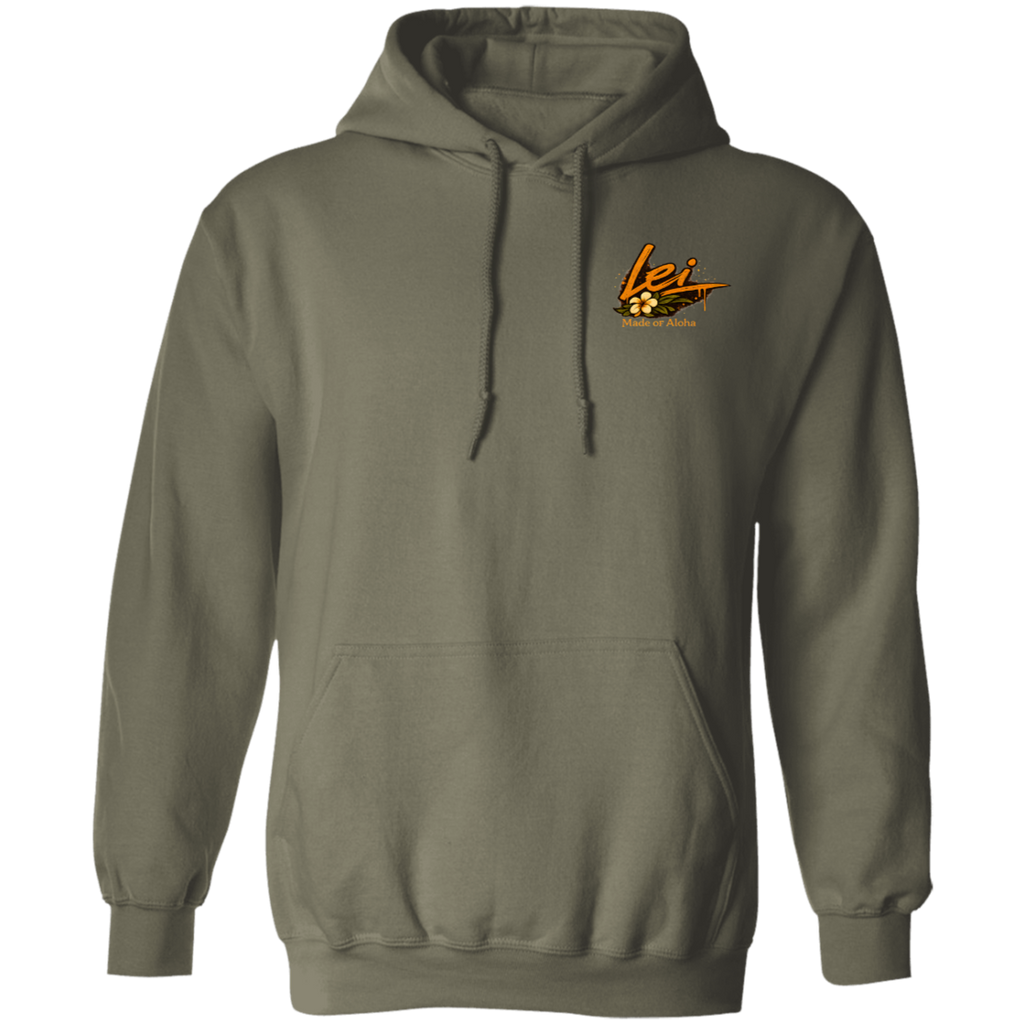 Military Green hoodie with a logo on the chest against a white background