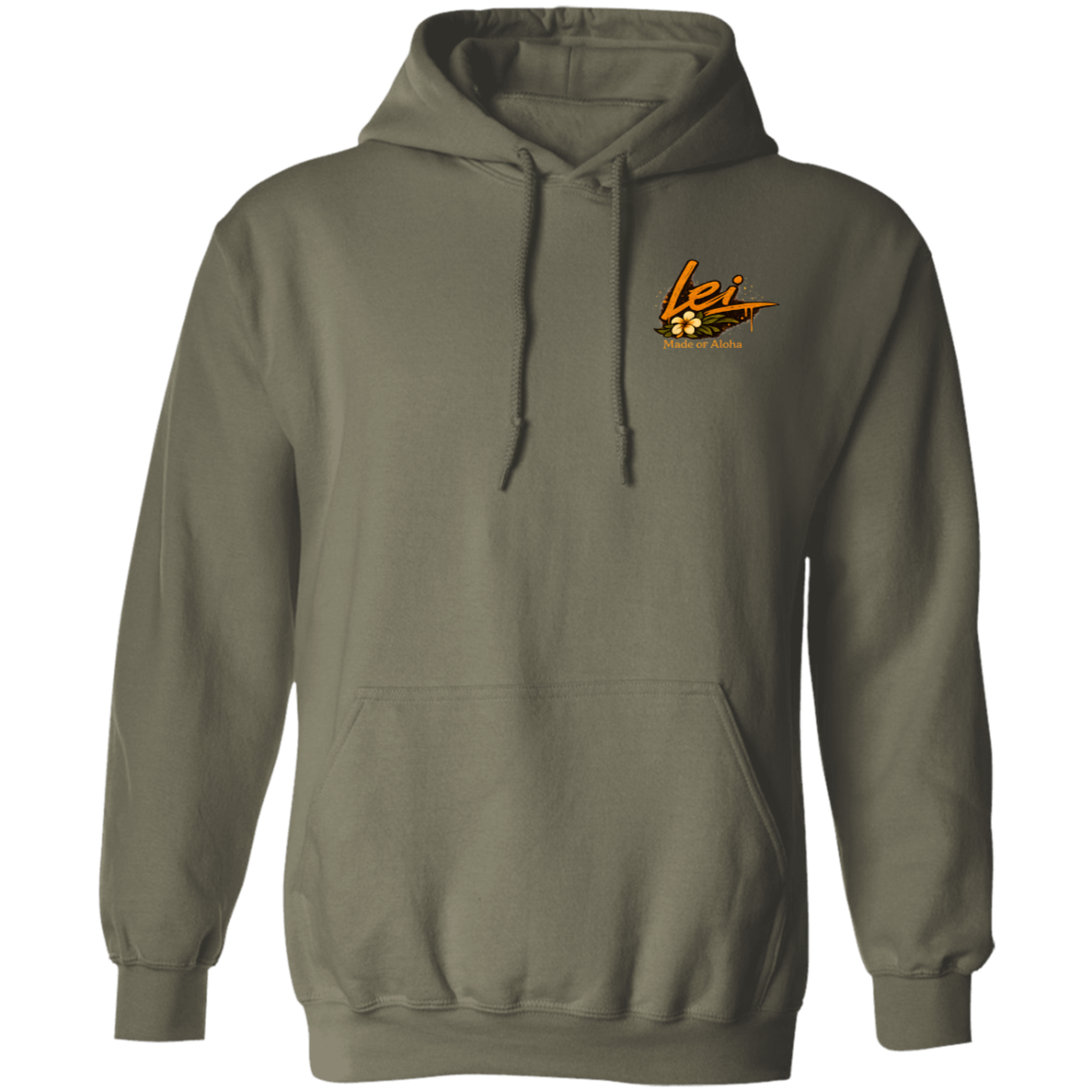 Military Green hoodie with a logo on the chest against a white background